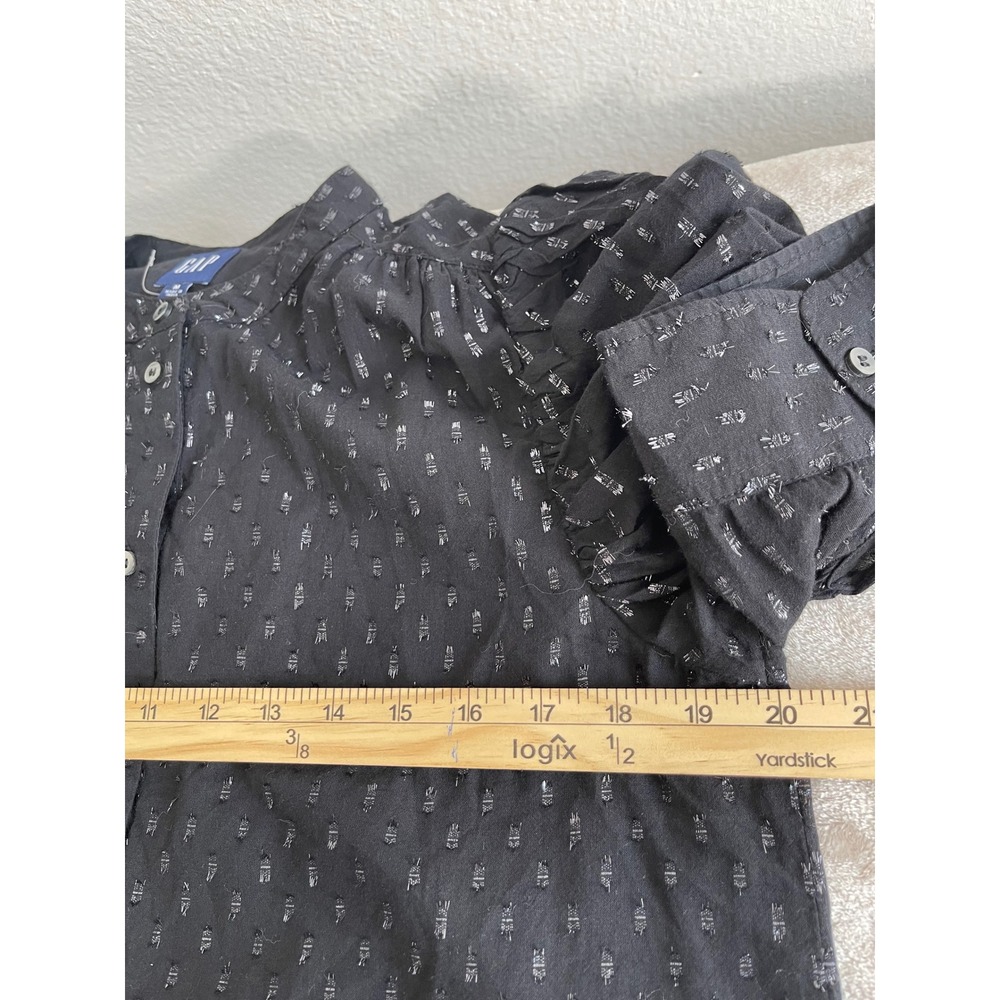 Gap Womens Black Silver Metallic Clip Dot Puff Sleeve Button Front Blouse M - Picture 11 of 12